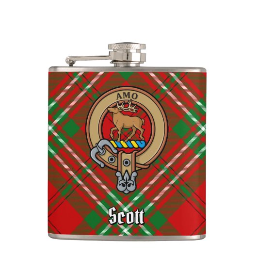 Clan Scott Crest over Red Tartan Heupfles (Voorkant)
