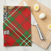 Clan Scott Crest over Red Tartan Kitchen Towel Theedoek (Quarter Fold)