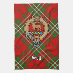Clan Scott Crest over Red Tartan Kitchen Towel Theedoek