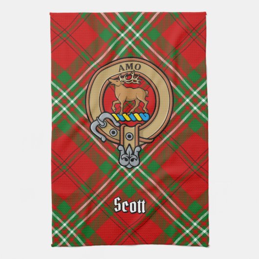 Clan Scott Crest over Red Tartan Kitchen Towel Theedoek (Verticaal)