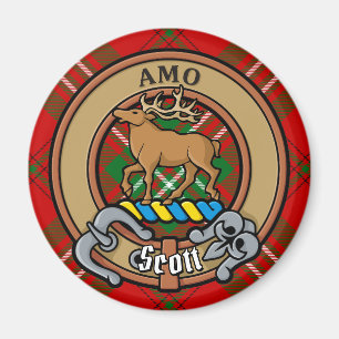 Clan Scott Crest over Red Tartan Magneet