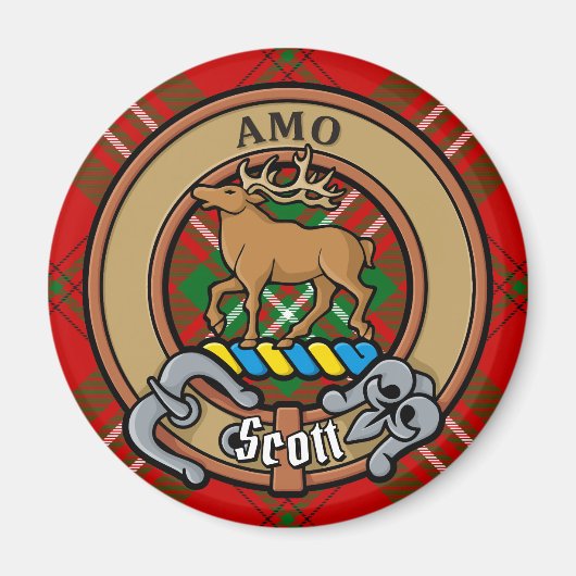 Clan Scott Crest over Red Tartan Magneet (Voorkant)