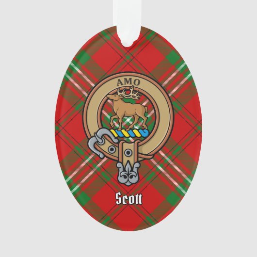 Clan Scott Crest over Red Tartan Ornament (voorkant)