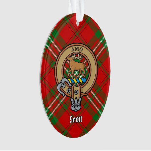 Clan Scott Crest over Red Tartan Ornament (voorkant)