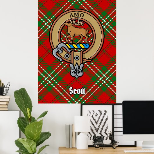 Clan Scott Crest over Red Tartan Poster (Thuiskantoor)