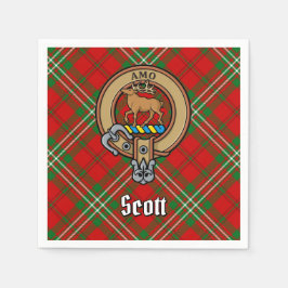 Clan Scott Crest over Red Tartan Servet