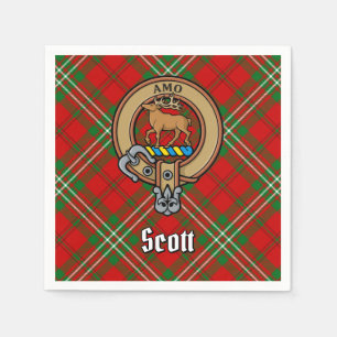 Clan Scott Crest over Red Tartan Servet