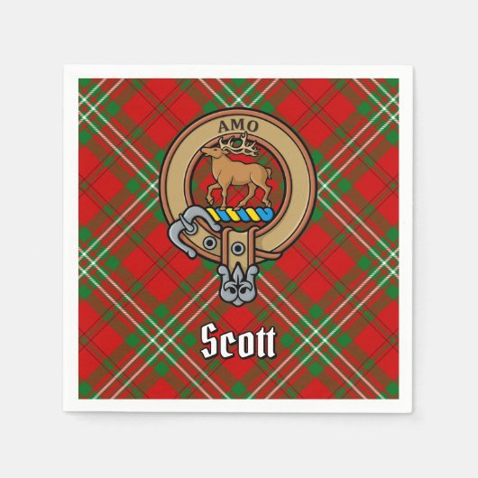 Clan Scott Crest over Red Tartan Servet (Voorkant)
