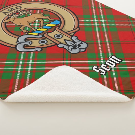 Clan Scott Crest over Red Tartan Sherpa Deken (3/4)
