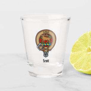 Clan Scott Crest over Red Tartan Shot Glas
