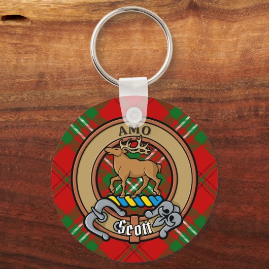 Clan Scott Crest over Red Tartan Sleutelhanger (Voorkant)