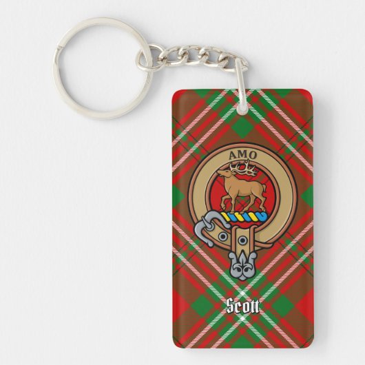 Clan Scott Crest over Red Tartan Sleutelhanger (Voorkant)