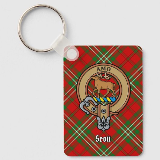 Clan Scott Crest over Red Tartan Sleutelhanger (Voorkant)