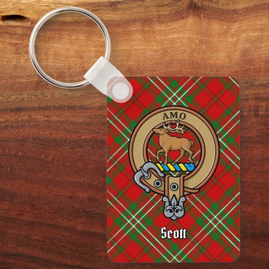 Clan Scott Crest over Red Tartan Sleutelhanger (Voorkant)
