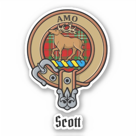 Clan Scott Crest over Red Tartan Sticker (Voorkant)