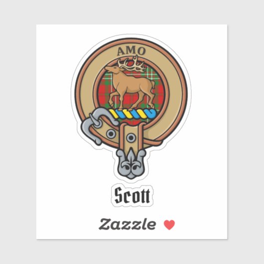 Clan Scott Crest over Red Tartan Sticker (Vel)