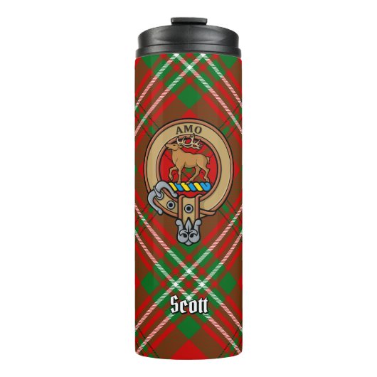 Clan Scott Crest over Red Tartan Thermosbeker (Voorkant)