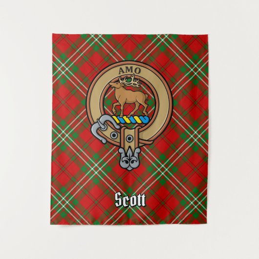 Clan Scott Crest over Red Tartan Wandkleed (Voorkant)