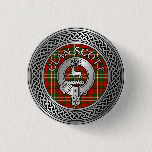 Clan Scott Crest & Tartan Knot Button (Voorkant)