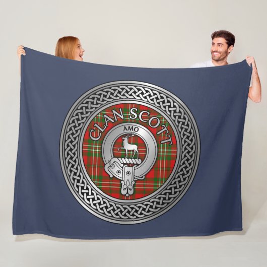 Clan Scott Crest & Tartan Knot Fleece Blanket Deken (In situ)