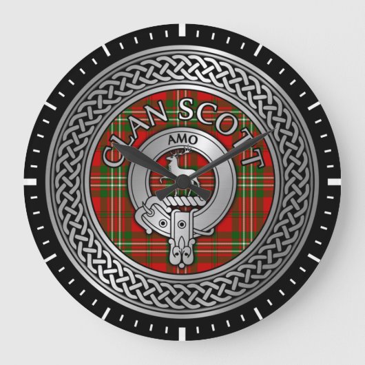 Clan Scott Crest & Tartan Knot Grote Klok (Voorkant)