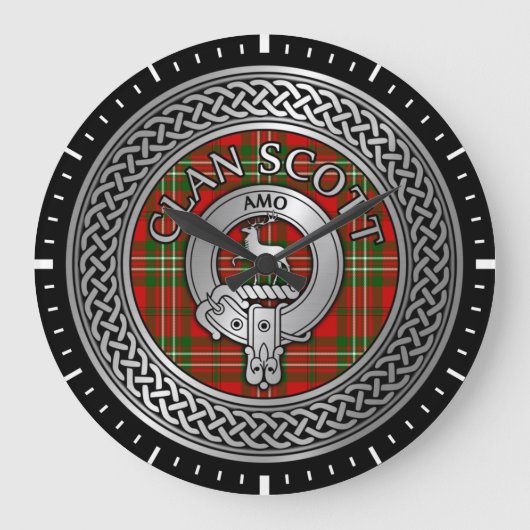 Clan Scott Crest & Tartan Knot Large Clock Grote Klok (Voorkant)