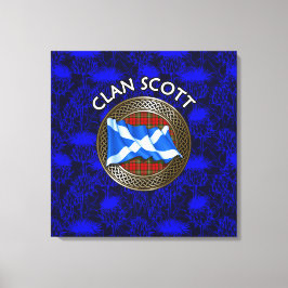 Clan Scott Crest & Tartan Knot op Thistle Canvas Afdruk