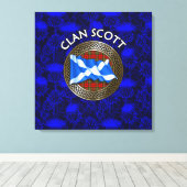 Clan Scott Crest & Tartan Knot op Thistle Canvas Afdruk (Insitu (Houten vloer))