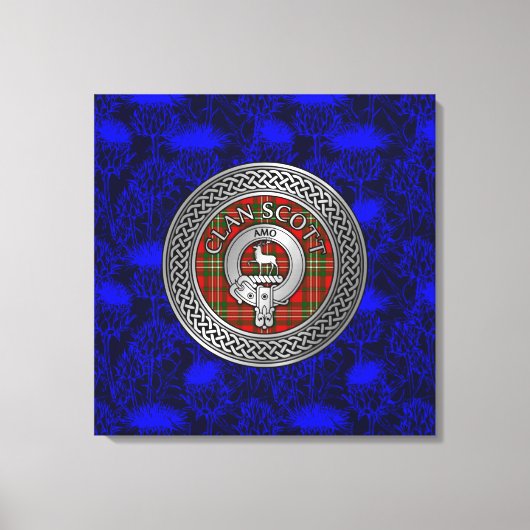 Clan Scott Crest & Tartan Knot op Thistle Canvas Afdruk (Voorkant)