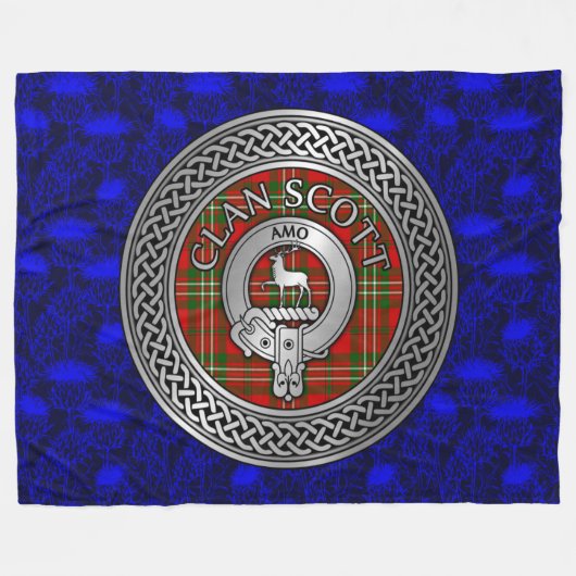 Clan Scott Crest & Tartan Knot op Thistle Fleece Deken (Voorkant (Horizontaal))