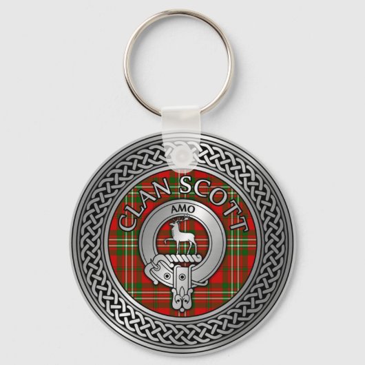 Clan Scott Crest & Tartan Knot Sleutelhanger (Voorkant)