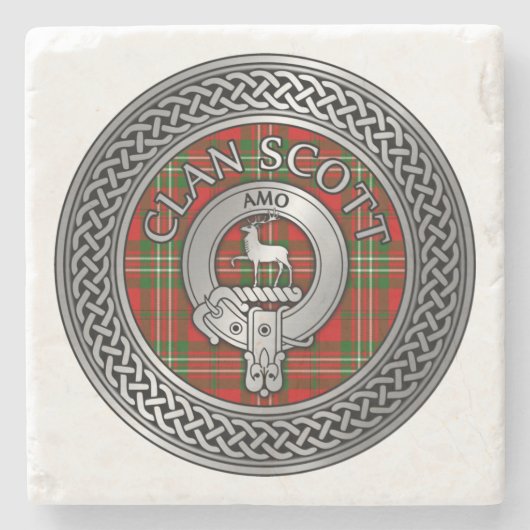 Clan Scott Crest & Tartan Knot Stenen Onderzetter (Voorkant)
