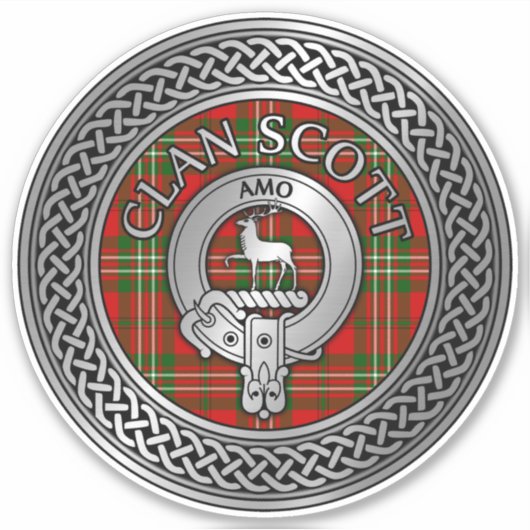 Clan Scott Crest & Tartan Knot Sticker (Voorkant)
