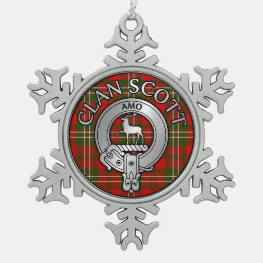 Clan Scott Crest & Tartan Tin Sneeuwvlok Ornament (Voorkant)
