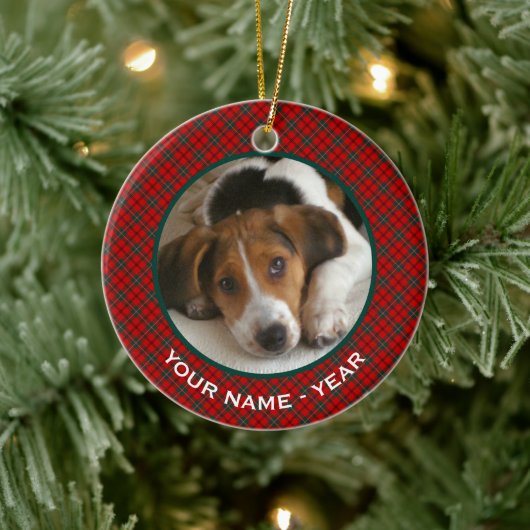 Clan Scott Red en Green Scottish Pset Photo Keramisch Ornament (Boom)