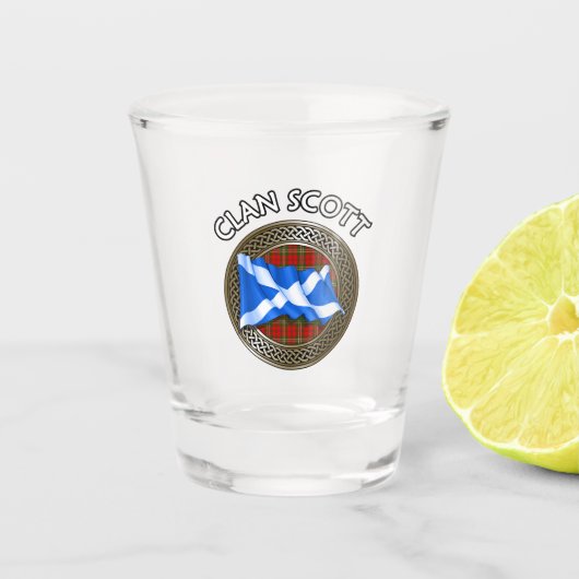 Clan Scott Tartan Knot & Flag Shot Glas (Voorkant)