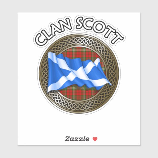 Clan Scott Tartan Knot & Flag Sticker (Vel)