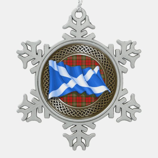 Clan Scott Tartan Knot & Flag Tin Sneeuwvlok Ornament (Voorkant)