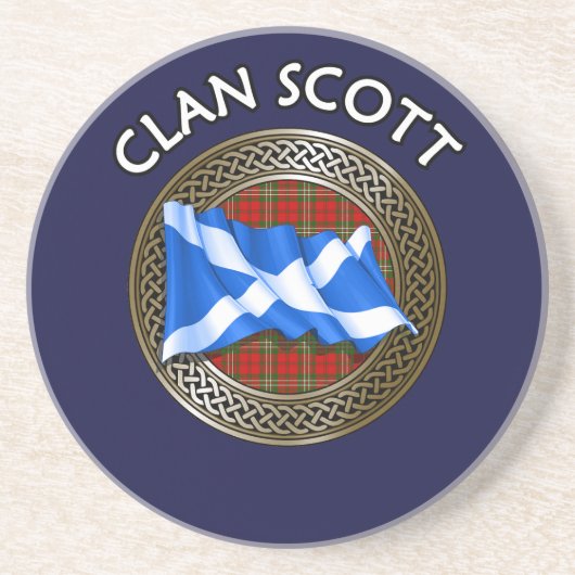 Clan Scott Tartan Knot & Flag Zandsteen Onderzetter (Voorkant)