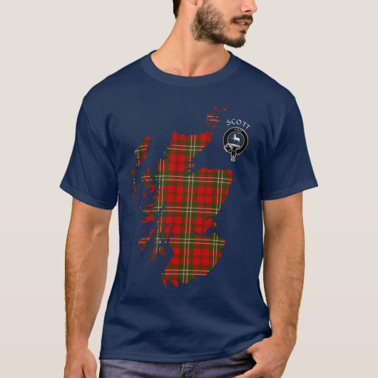 Clan Scott Tartan Map & Crest T-Shirt (Voorkant)