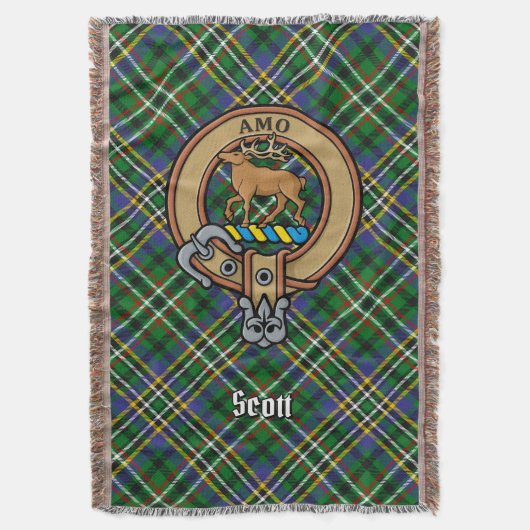Clan Scott Wapen over groene tartan Deken (Voorkant Verticaal)