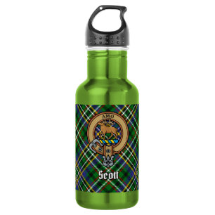Clan Scott Wapen over groene tartan Waterfles