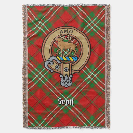 Clan Scott Wapen over Rode Tartan Deken (Voorkant Verticaal)