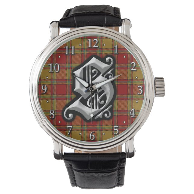 Clan Scrymgeour Letter S Monogram Tartan Horloge (Voorkant)