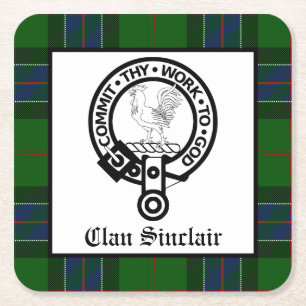 Clan Sinclair Crest Badge en Tartan Kartonnen Onderzetters