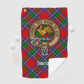 Clan Sinclair Crest boven Tartan Golfhanddoek (Insitu)