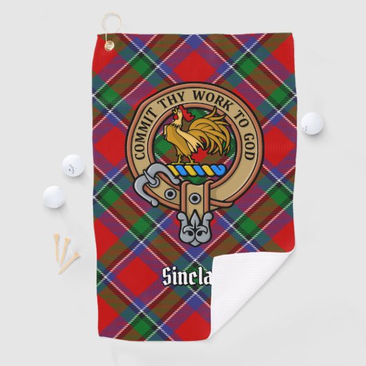 Clan Sinclair Crest boven Tartan Golfhanddoek (Insitu)