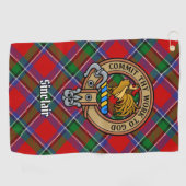Clan Sinclair Crest boven Tartan Golfhanddoek (Horizontaal)