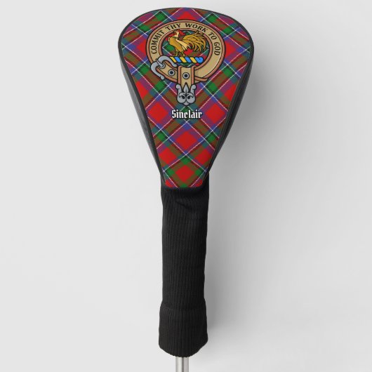 Clan Sinclair Crest boven Tartan Golfheadcover (Voorkant)