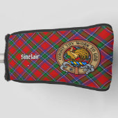 Clan Sinclair Crest boven Tartan Golfheadcover (Voorkant)